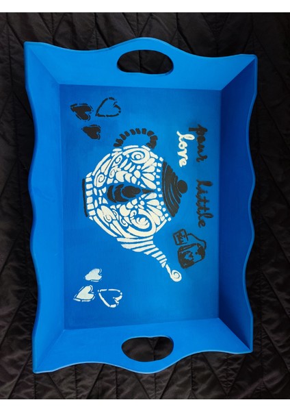 Ahşap Mavi Beyaz Çay Kahve Sunumluk Tepsi fiyatları