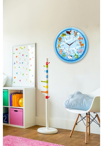 Mavi Çocuk Odası Cam Saati, 40CM Çap, Şık ve Dayanıklı Tasarım