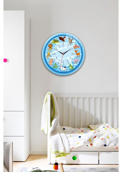 Mavi Çocuk Odası Cam Saati, 40CM Çap, Şık ve Dayanıklı Tasarım fiyatları