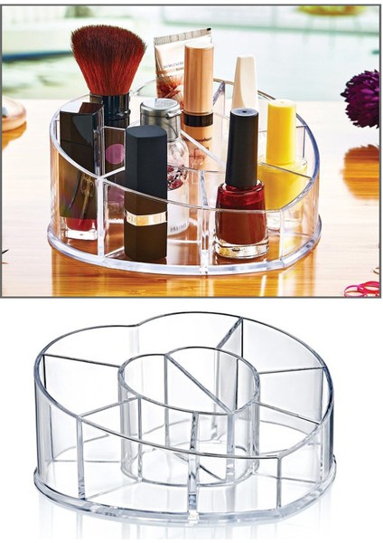 Şeffaf Kalp Şekilli Makyaj ve Kozmetik Düzenleyici, Pratik ve Şık Organizer