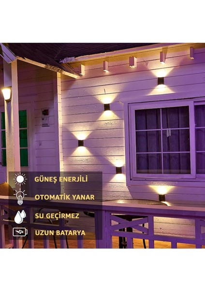 Güneş Enerjili Bahçe Aydınlatması, Çift Taraflı LED Duvar Lambası, Sarı Renk fiyatları