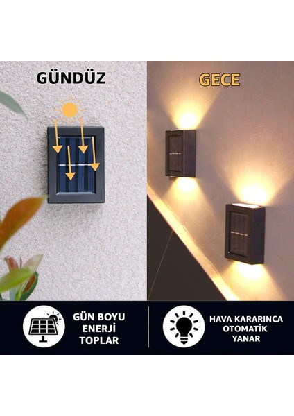 Güneş Enerjili Bahçe Aydınlatması, Çift Taraflı LED Duvar Lambası, Sarı Renk fırsatları