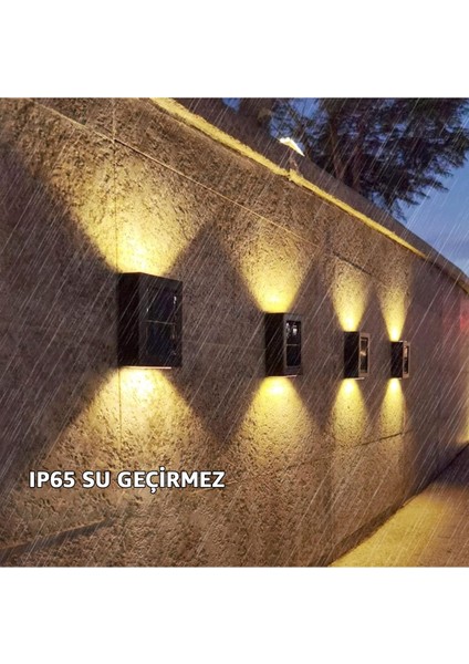 Güneş Enerjili Bahçe Aydınlatması, Çift Taraflı LED Duvar Lambası, Sarı Renk indirimleri