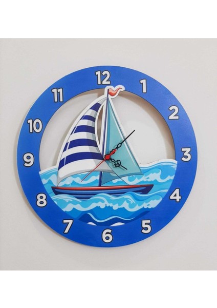 Renkli Çocuk Odası Duvar Saati, Mavi, 40X40 Cm, Eğlenceli Lazer Kesim ve Uv Baskı
