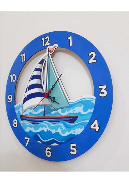 Renkli Çocuk Odası Duvar Saati, Mavi, 40X40 Cm, Eğlenceli Lazer Kesim ve Uv Baskı fiyatları