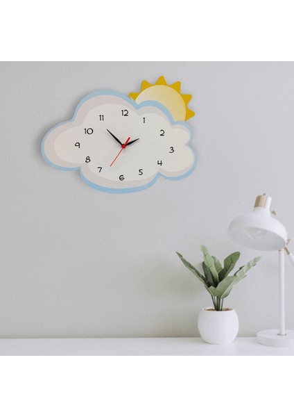 Rüya Güneşi Bulut Dekoratif Çocuk Odası Duvar Saati, Beyaz