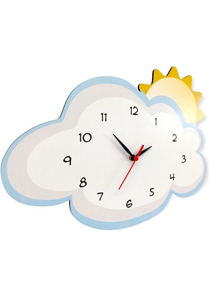 Rüya Güneşi Bulut Dekoratif Çocuk Odası Duvar Saati, Beyaz fırsatları
