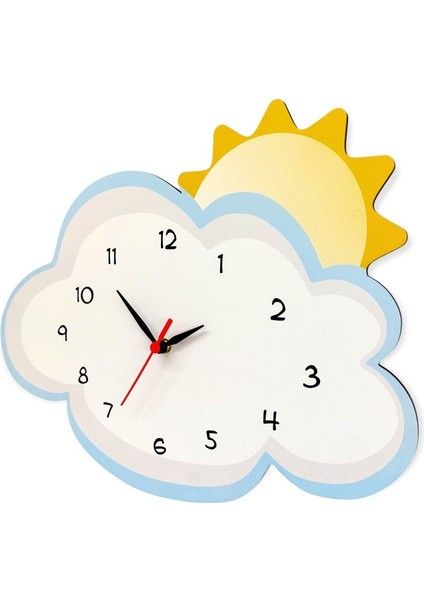 Rüya Güneşi Bulut Dekoratif Çocuk Odası Duvar Saati, Beyaz indirimleri