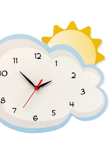 Rüya Güneşi Bulut Dekoratif Çocuk Odası Duvar Saati, Beyaz