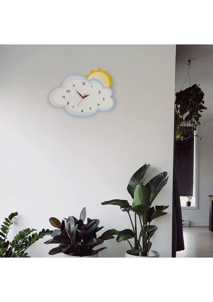 Rüya Güneşi Bulut Dekoratif Çocuk Odası Duvar Saati, Beyaz