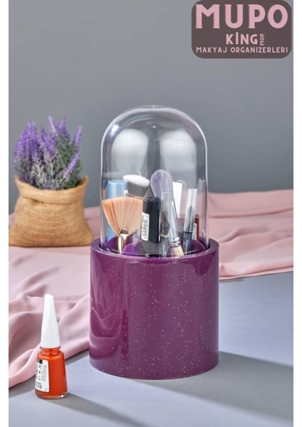 Mor 7 Bölmeli Şeffaf Koruma Kapaklı Makyaj Fırçası ve Kozmetik Düzenleyici fiyatları