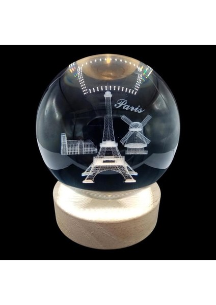 Kişiye Özel Işıklı Ahşap Kaideli Paris Temalı Cam Küre 8*6cm fiyatları
