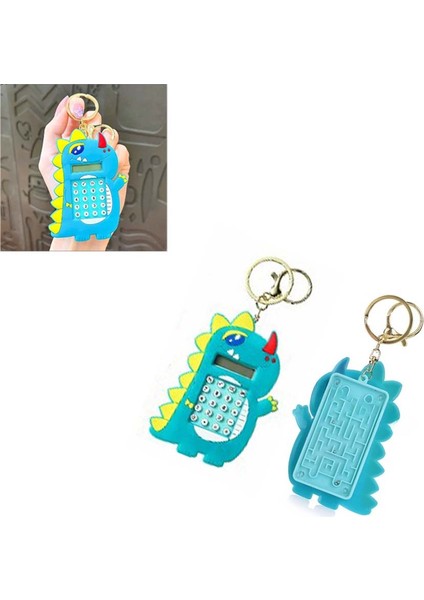 Mini 8 Haneli Hesap Makineli Labirent Oyunlu Dinazor Anahtarlık (1 Adet) (Ebat: 9,3 cm x 5,9 Cm)
