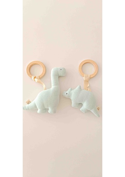Dinozorlar %100 Pamuklu Müslin Oyuncaklı Doğal Ahşap Diş Kaşıyıcı / Bebek Odası Dekoru