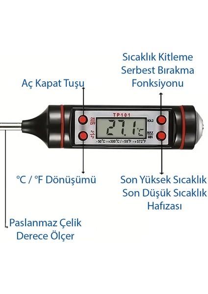 Dijital Hammadde Termometre, Elektronik Isı Ölçer, Siyah Renk fiyatları