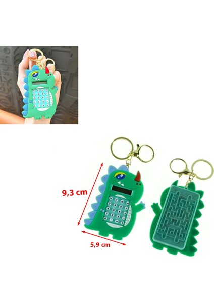 Mini 8 Haneli Hesap Makineli Labirent Oyunlu Dinazor Anahtarlık (1 Adet) (Ebat: 9,3 cm x 5,9 Cm)