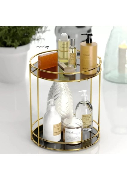 Çok Amaçlı 2 Katlı Organizer, Banyo ve Takı Düzenleyici, Gold Renk