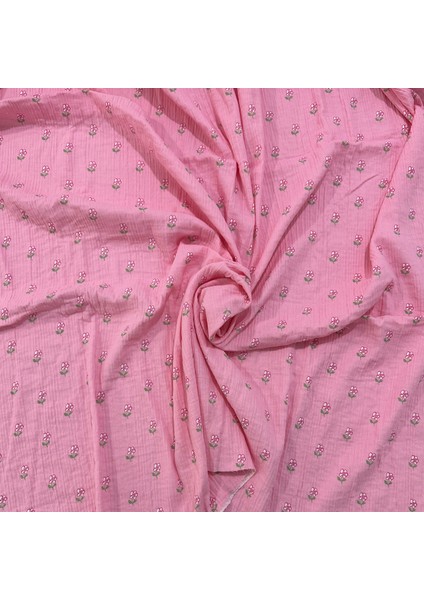 %100 Pamuk Müslin Kumaş – Pembe Zemin Üzeri Mini Çiçek Desenli – Yumuşak, Nefes Alabilen, Cilt Dostu Kumaş – En: 150 cm – Giyim, Bebek ve Ev Tekstili Için Uygun