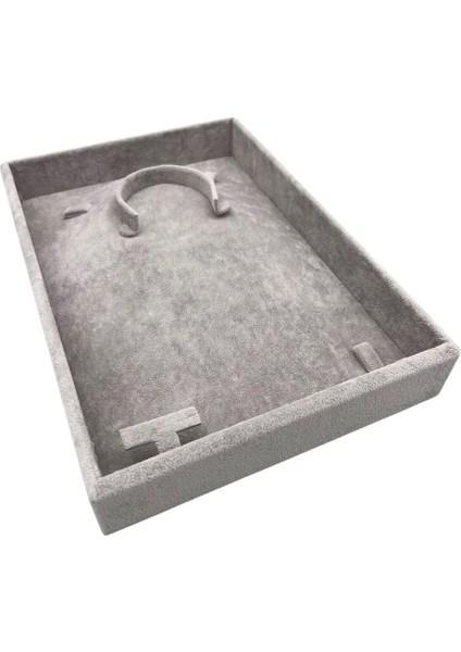 Yerli Süet Kumaş Gri Renk Mini Takı Sergileme Tablası 26/19 cm