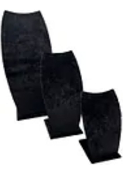 Yerli Üretim Siyah Süet Kumaş Üçlü Takım Kolye ve Zincirli Ayaklı Stand