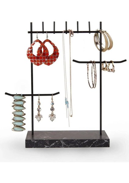 Şık Siyah Tasarım Detaylı Takı Sergisi, Zarif ve Fonksiyonel Dekorasyon Ürünü