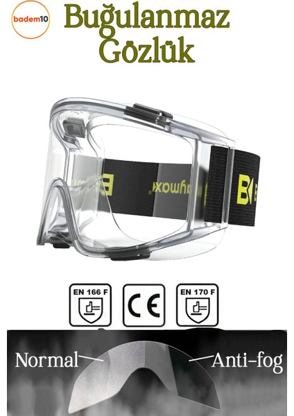 Antifog Şeffaf Güvenlik Gözlüğü, Çizilmez, Dayanıklı, Koruyucu, Rahat Kullanımlı