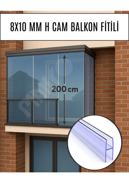 8X10 mm Büyük H Cam Balkon Şeffaf Fitil, 200 cm Uzunluk