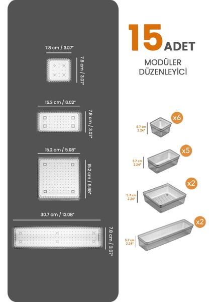 15'li Dolap Çekmece Içi Düzenleyici Set - Vida Dübel Hırdavat Organizatör Antrasit fiyatları