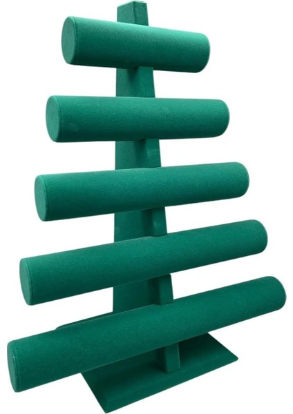 Yeşil Süet Kumaş Beş Kademeli Bileklik ve Saat Sergileme Standı