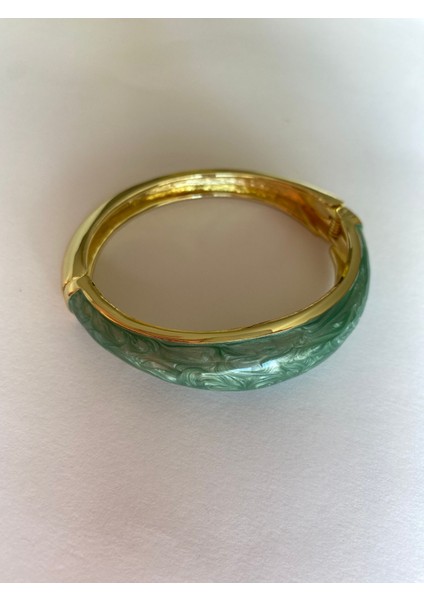 Mineli Yeşil Dalgalı Pirinç Gold Kelepçe fırsatları