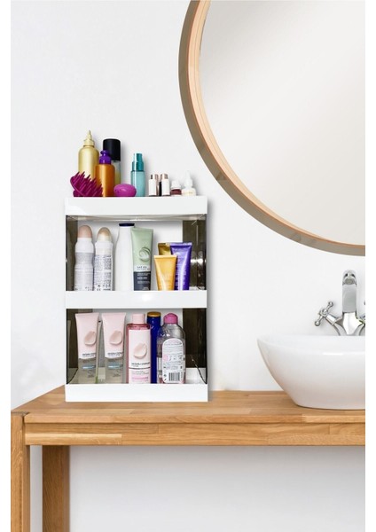 Iki Katlı Çok Amaçlı Makyaj ve Takı Düzenleyici Rafı Beyaz