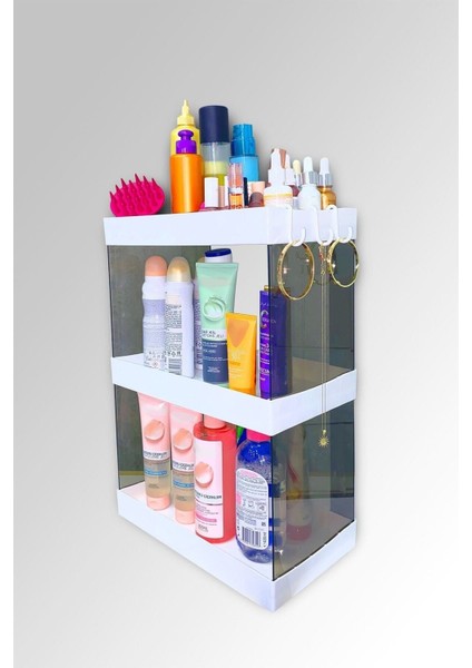 Iki Katlı Çok Amaçlı Makyaj ve Takı Düzenleyici Rafı Beyaz fiyatları