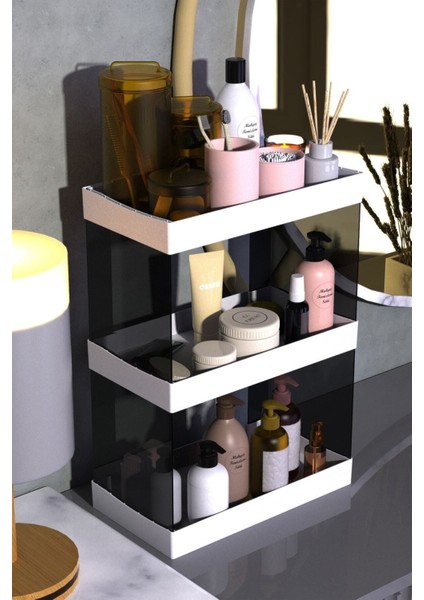 Iki Katlı Çok Amaçlı Makyaj ve Takı Düzenleyici Rafı Beyaz fırsatları