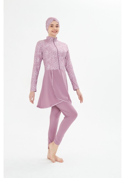 Kadın Tam Kapalı Tesettür Mayo 4 Parça – Desenli – Pudra-Xl fiyatları