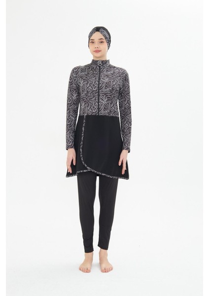 Kadın Tam Kapalı Tesettür Mayo 4 Parça – Desenli – Siyah-M fırsatları
