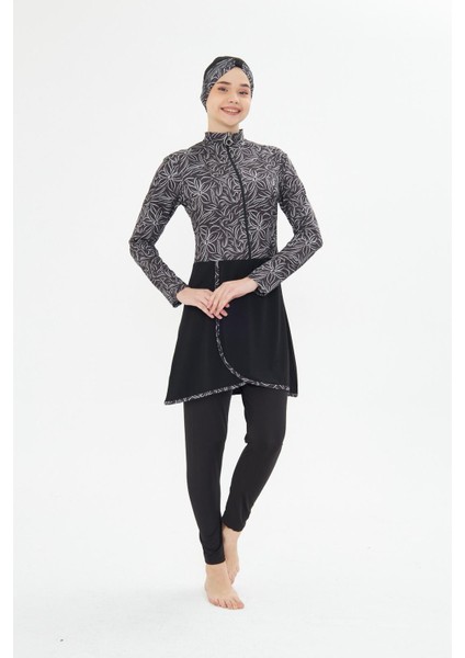 Kadın Tam Kapalı Tesettür Mayo 4 Parça – Desenli – Siyah-M indirimleri