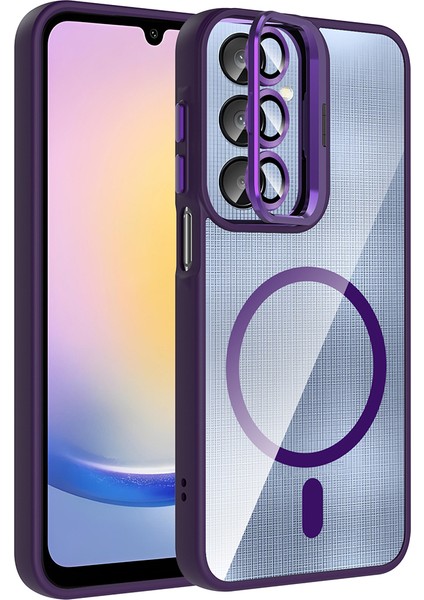 Galaxy A36 Kılıf Standlı ve Kamera Lens Hediyeli M-Safe Şarj Özellikli Btbm Etro Kapak - Lacivert