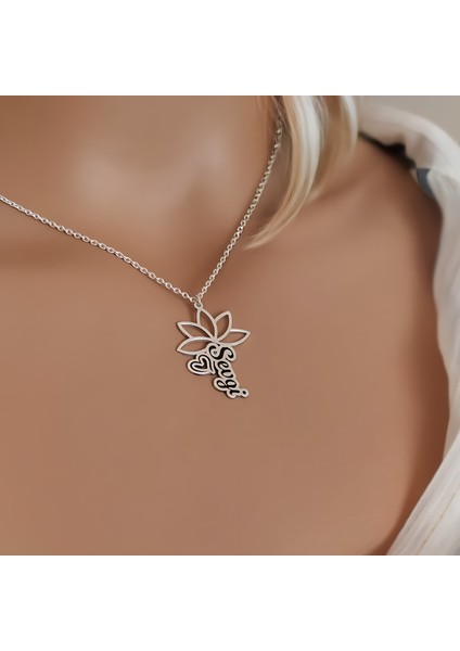 925 Ayar Gümüş Kişiselleştirilebilir Lotus ve Isim Kolye fırsatları