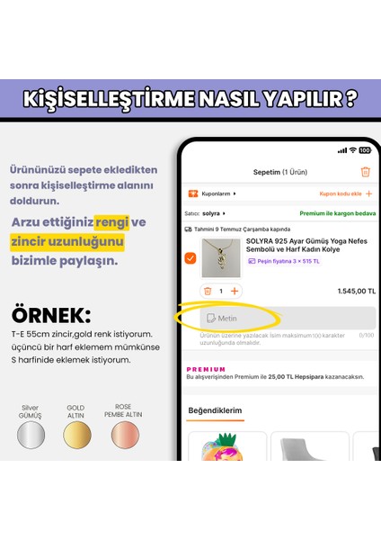 925 Ayar Gümüş Kişiselleştirilebilir Fiyonk Harf Kolye