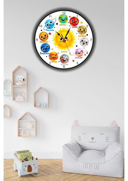Çocuk Odası Duvar Saati, Öğretici ve Dijital, Uv Baskı, 40 cm Beyaz, Çok Renkli fiyatları