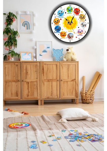 Çocuk Odası Duvar Saati, Öğretici ve Dijital, Uv Baskı, 40 cm Beyaz, Çok Renkli modelleri