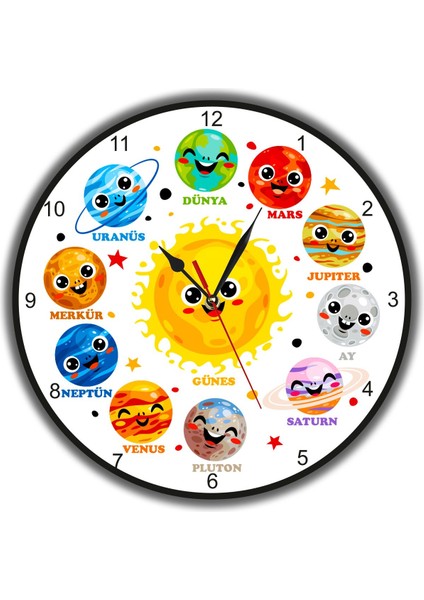 Çocuk Odası Duvar Saati, Öğretici ve Dijital, Uv Baskı, 40 cm Beyaz, Çok Renkli fırsatları