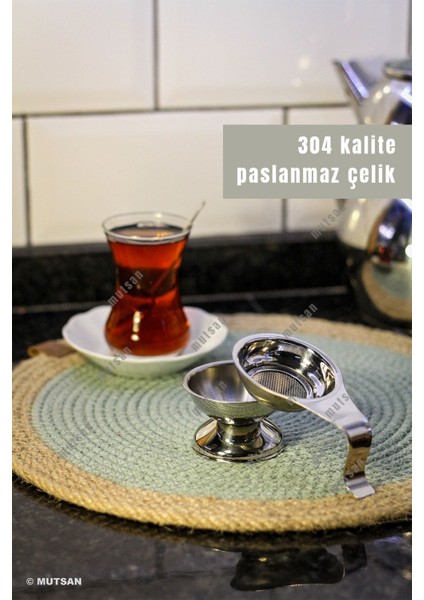 Paslanmaz Çelik Altlıklı Çay Süzgeci, Dayanıklı ve Şık Tasarım