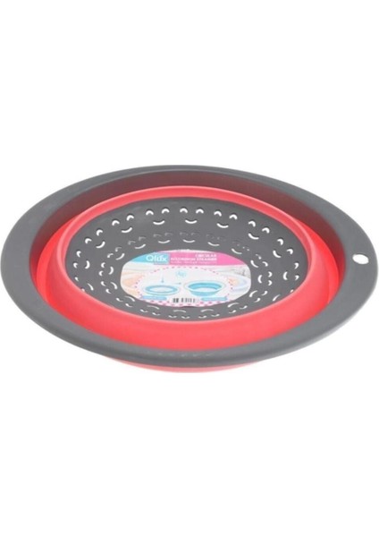 Kırmızı Yuvarlak Akordiyon Süzgeç L-570, Şık ve Kullanışlı Mutfak Gereci