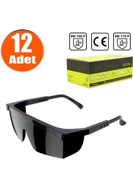 Gözlük Kulak Ayarlı Kaynakçı Güvenlik Koruyucu Siyah 12'li Set