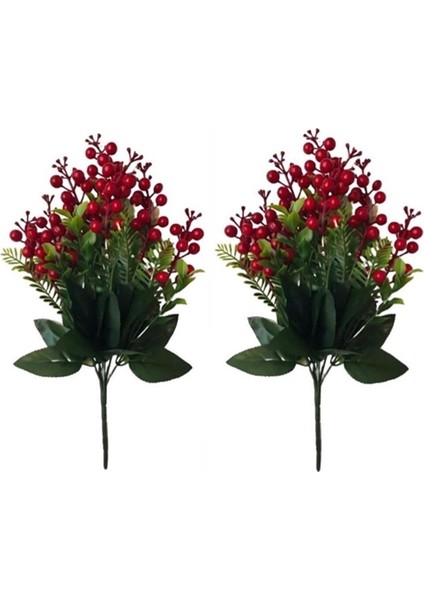 Kırmızı Kokina Yapay Çiçek Demeti, 14 Dallı, Dekoratif Bitki Seti