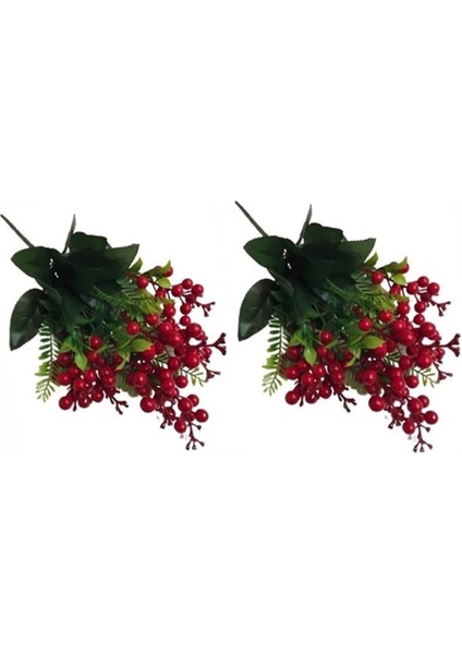 Kırmızı Kokina Yapay Çiçek Demeti, 14 Dallı, Dekoratif Bitki Seti