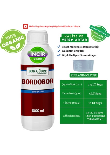 Incir Için Organik Sıvı Gübre Bordobulamacı Bordobor- 1lt Kalite-Verim Artar, Geliştirir, Korur(Istenmeyen Mavi Rengi Bırakmaz)