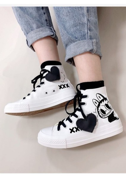 La Bu Bi Baskılı Kalp Bağcık Detay Kız Çocuk Spor Ayakkabı Sneaker