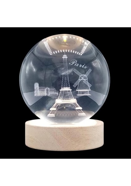 Kişiye Özel Işıklı Ahşap Kaideli Paris Temalı Cam Küre 8*6cm modelleri